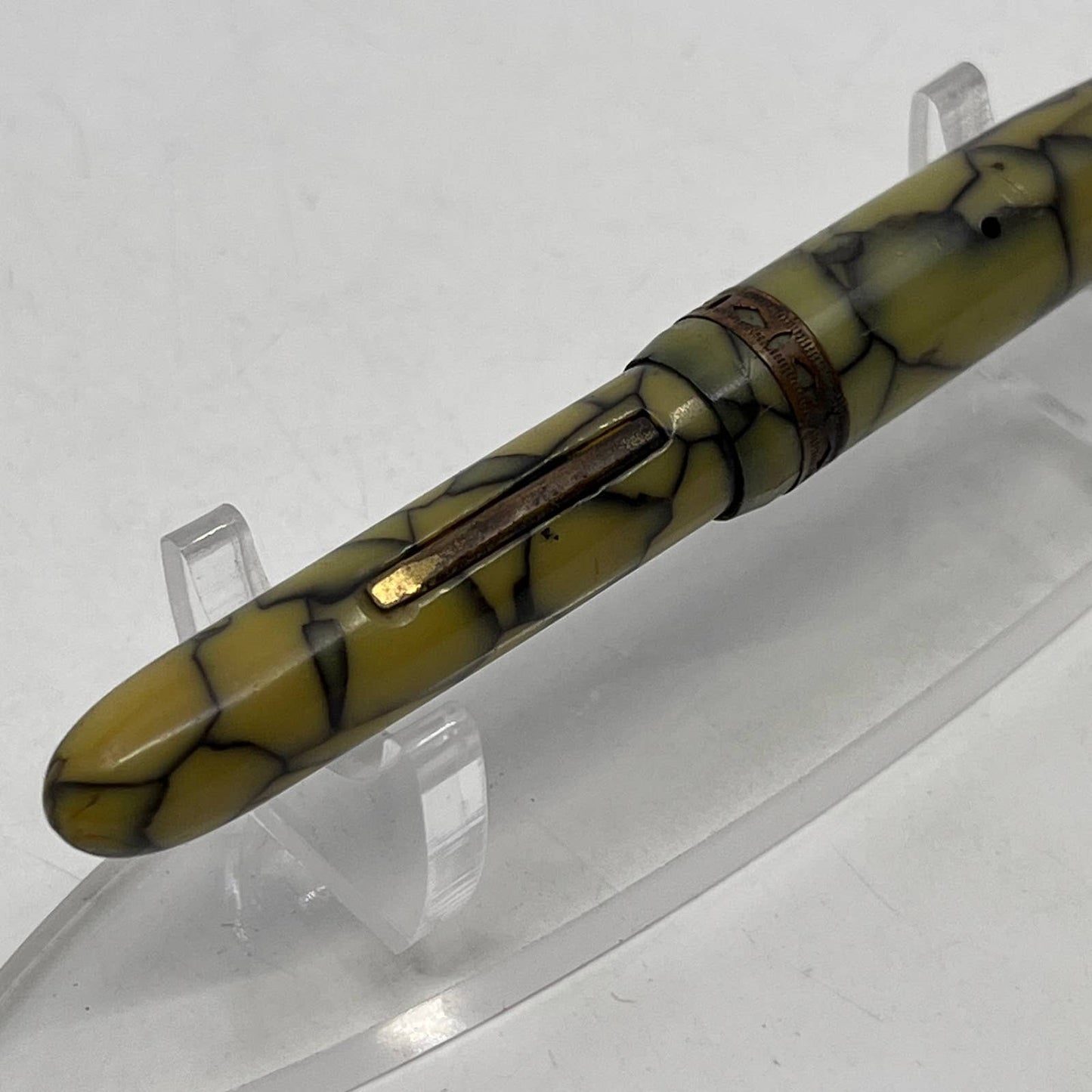 Celluloid Pearl With Black Veins Fountain Pen with Nib Screw Top Seal SE1