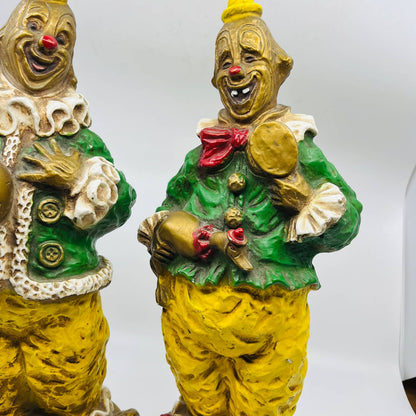 1966 Pair Of Hand Painted Circus Clowns Universal Statuary Kendrick 7 x 17” TB1