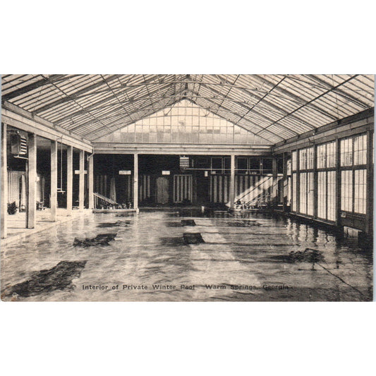 Interior of Private Winter Pool Warm Springs Georgia Original Postcard P3-3