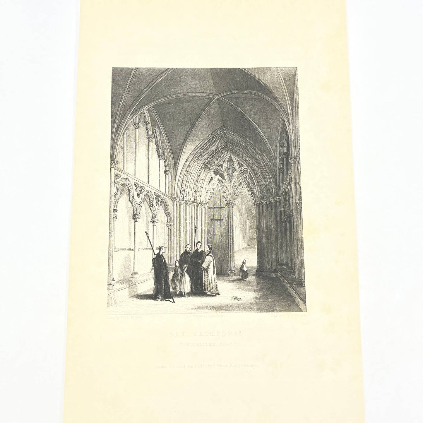 1836 Original Art Engraving Ely Cathedral View of the Gailee Porch AC4