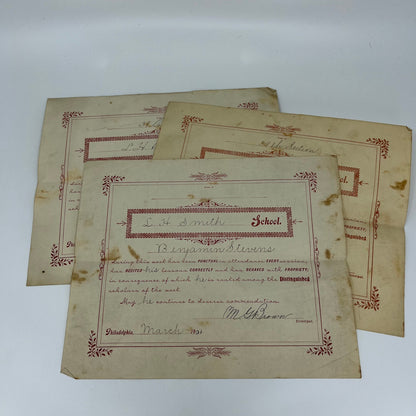 Lot of 1901-02 School Commendation Letters L.H. Smith School Philadelphia PA B6