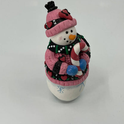 Vintage Merry Snowman In Sweater W Candy Cane Christmas Resin Figurine 5” TB5