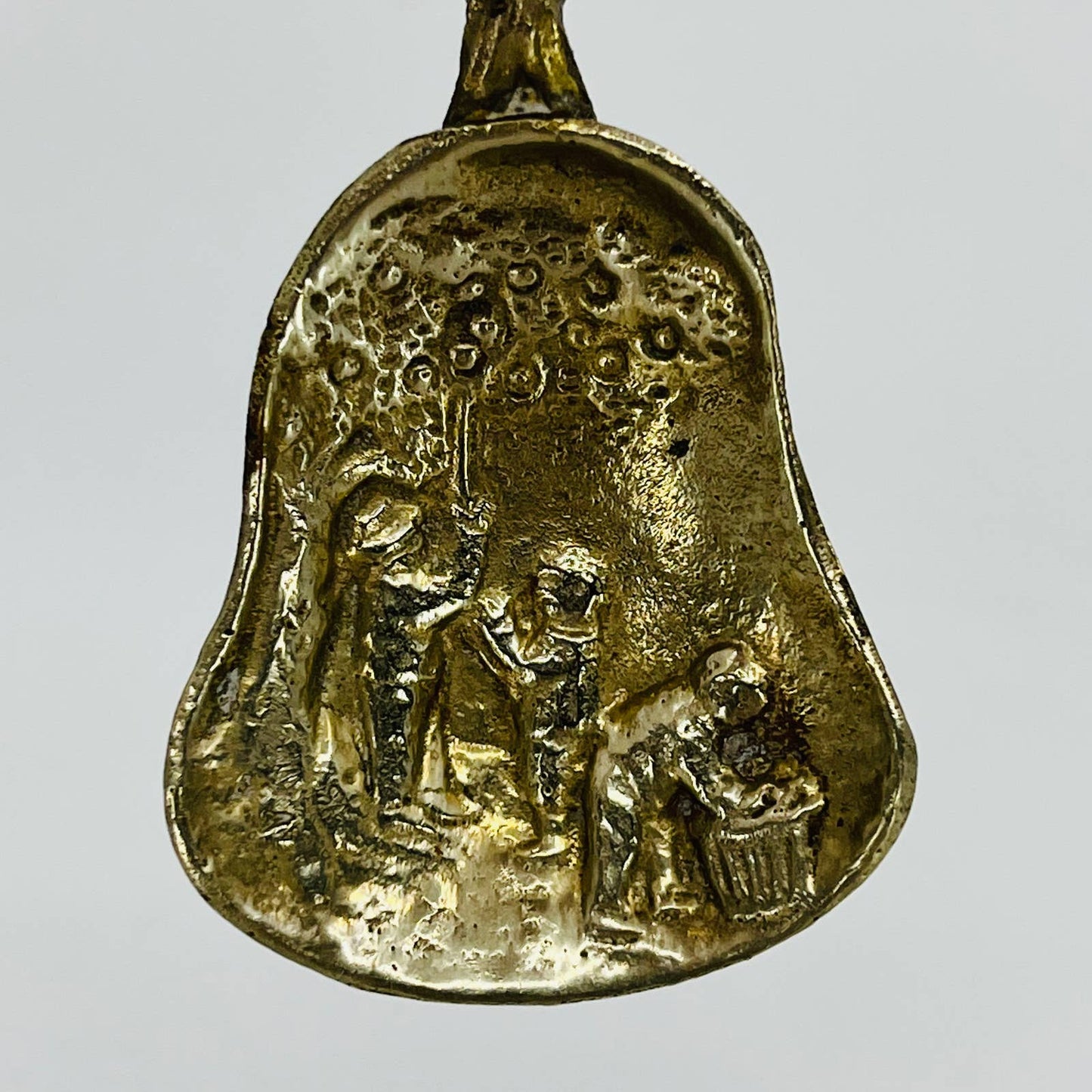 Vintage Montagna ITALY Collector Spoon 5" Silver/Brass Apple Picking Scene SB7