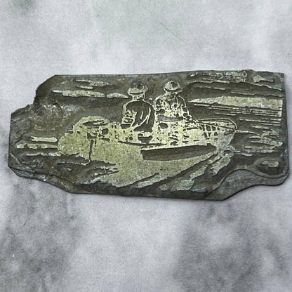 Vintage Printing Letterpress Printers Block Plate 2 Men in Fishing Boat SE834