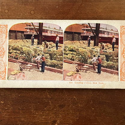 Loading Cotton, New York Color Antique Stereoview Card H2-4