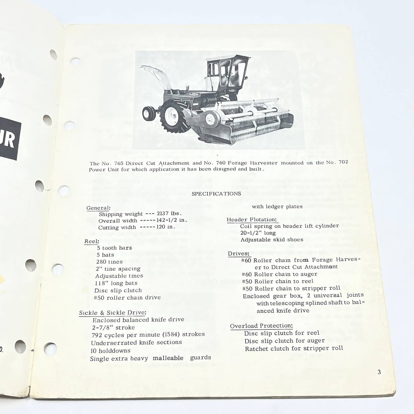 Original New Idea No. 765 Uni-system Direct Cut for Forage Harvester Manual TB9