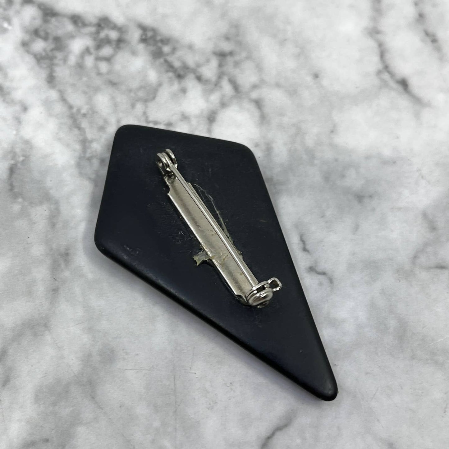 Art Deco Black Acrylic Triangle Brooch Pin w Inlaid Rhinestones 3" SE7