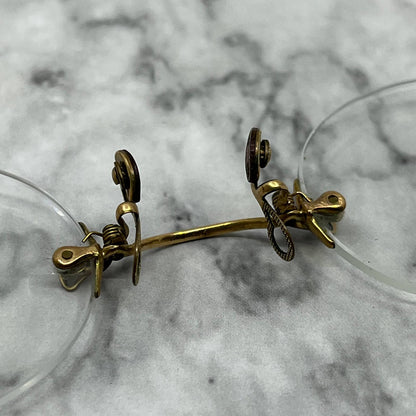 Antique Pince Nez Rimless Armless Gold Filled Eyeglasses w/ Case SE9