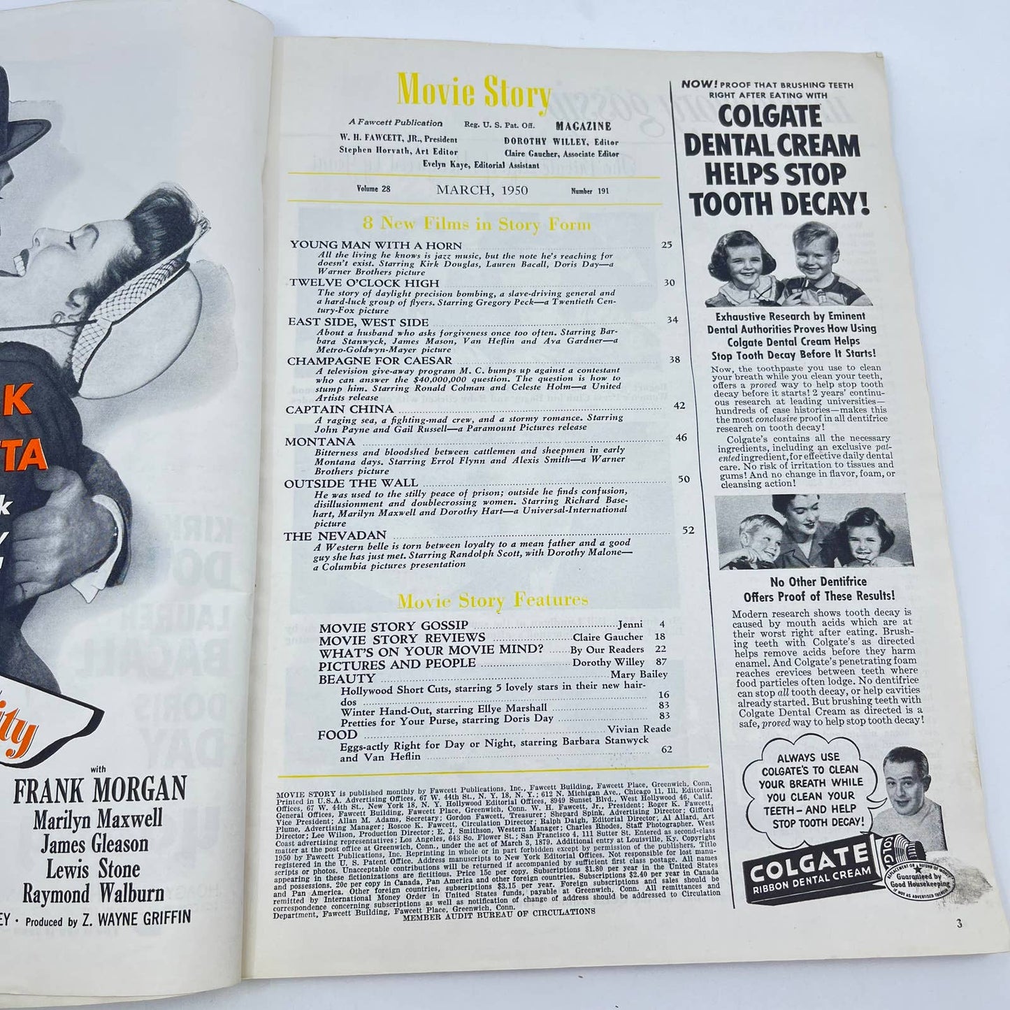 Movie Story Kirk Douglas Gregory Peck Lauren Bacall Errol Flynn March 1950 TC6