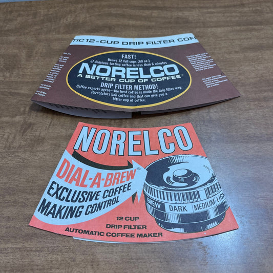 Set of 2 - 1970s Norelco Dial-a-Brew Coffee Maker 12 Cup Drip Filter Ephemera A2