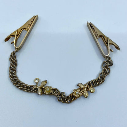 Vintage Art Nouveau Gold Tone Cape Chain Floral Rhinestones SD4