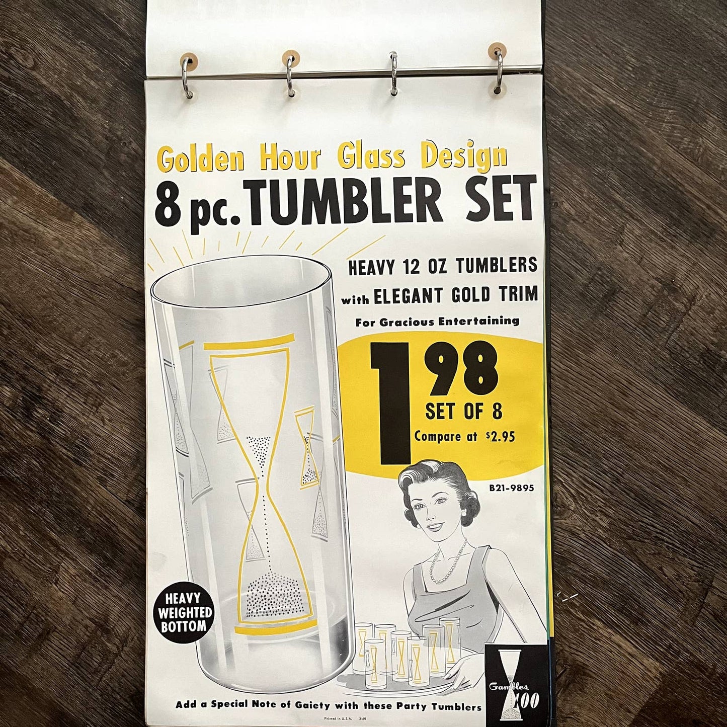 1960 Golden Hour Glass Tumbler Set Gambles Retail Store Display Poster 13.5x20