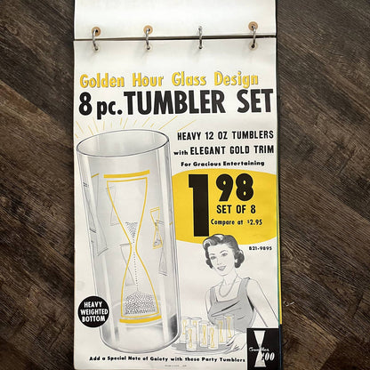 1960 Golden Hour Glass Tumbler Set Gambles Retail Store Display Poster 13.5x20