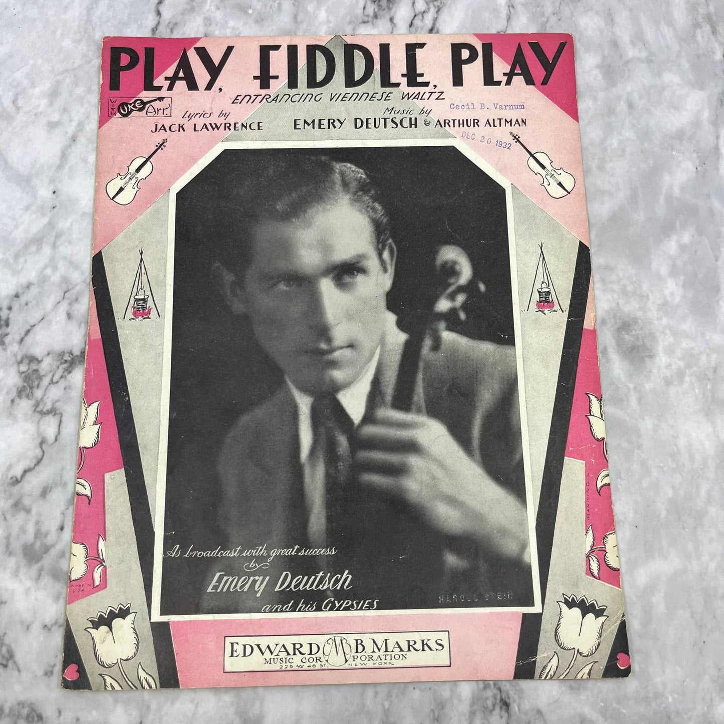 Play Fiddle Play by Emery Deutsch and His Gypsies 1932 Sheet Music TI1