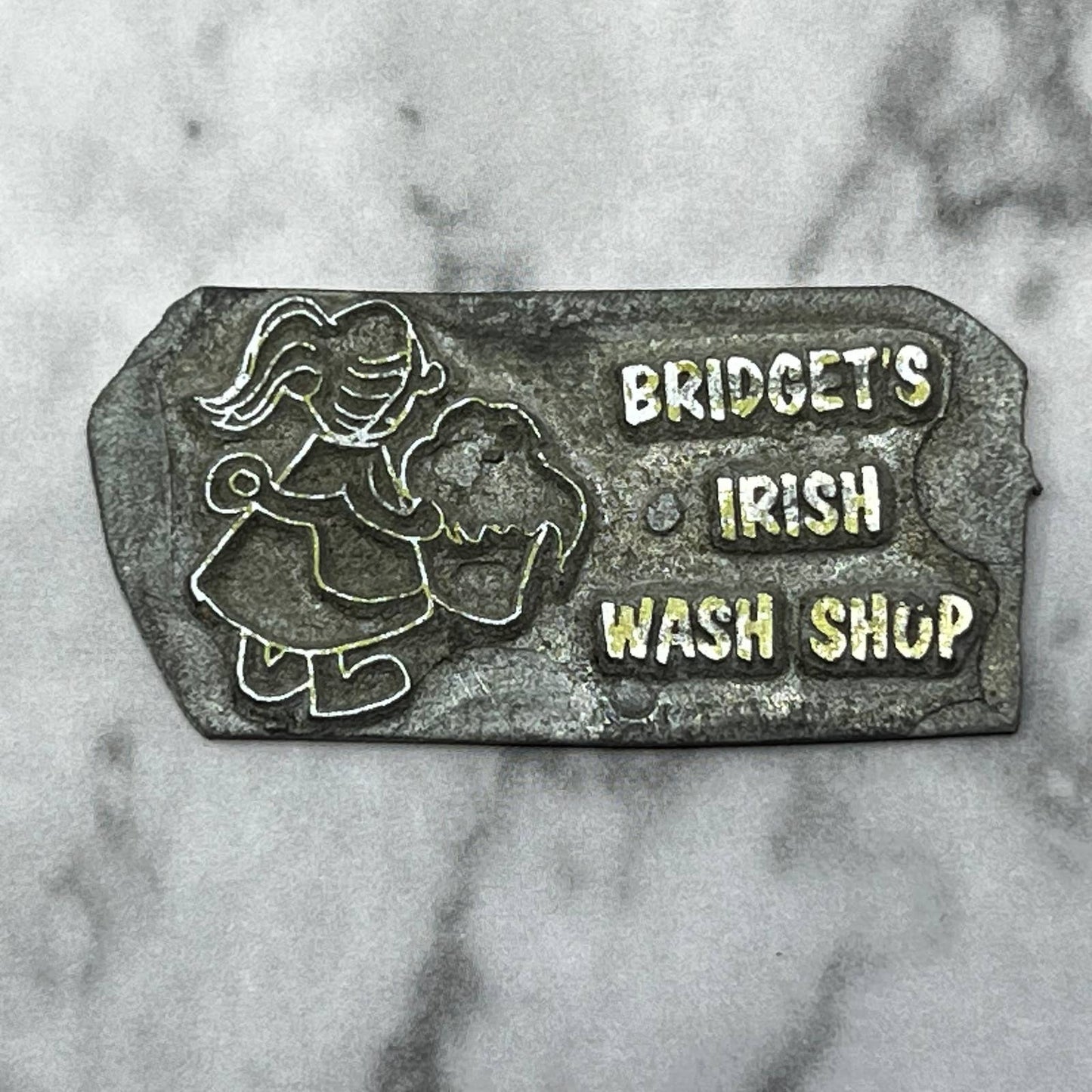 Vintage Letterpress Printers Block Plate Bridget’s Irish Wash Shop SE832