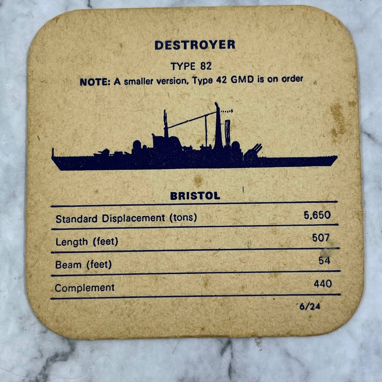 Ships Of The Royal Navy No.6 In Set Of 24 DESTROYER Type 82 Bristol Coaster SE7