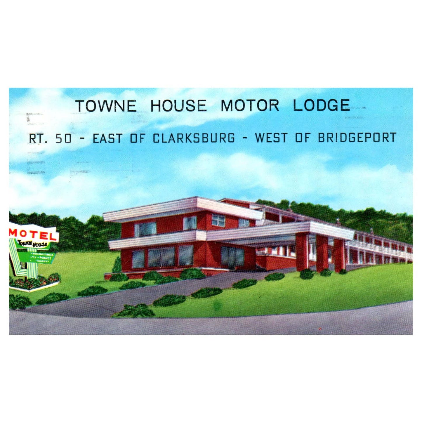 Vintage Postcard - Town House Motor Lodge Clarksburg West Virginia AD9