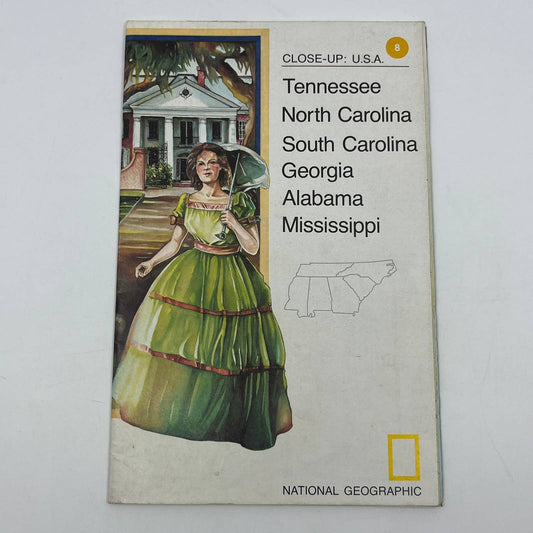 National Geographic 1978 Map Close-Up USA #8 TN NC SC GA AL MS Illustrated TG6