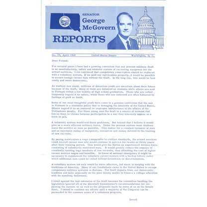 Senator George McGovern Reports Newsletter April 1968 Original B16