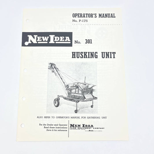 Original 1964 New Idea Parts List P-175 No. 301 Husking Unit TB9