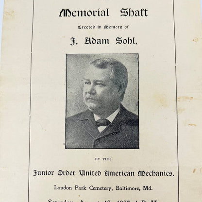 1907 Memorial Unveiling J. Adam Sohl United American Mechanics Baltimore MD C10