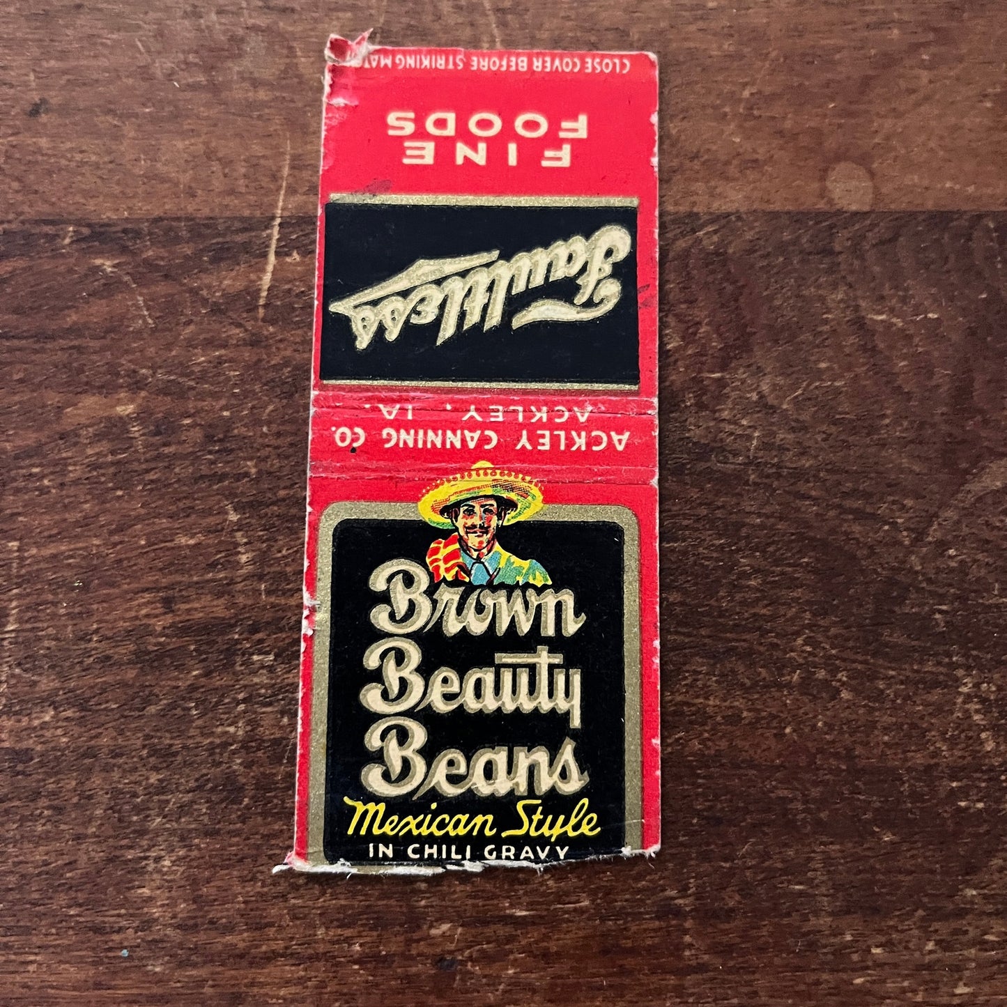 Brown Beauty Beans Mexican Style Ackley IA Advertising Matchbook Cover MM11-8
