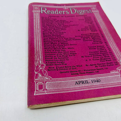 Readers Digest April 1940 WWII Greta Garbo Mencken A J Liebling Elmer Davis BA3