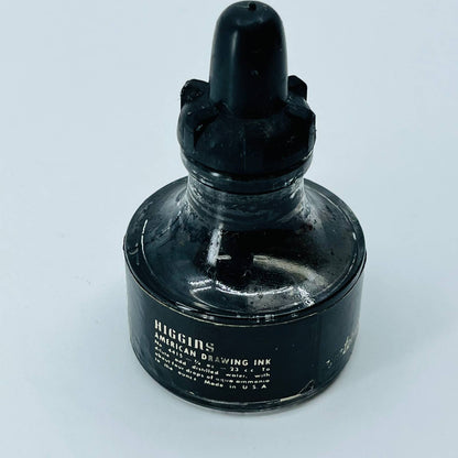 Vintage American India Ink pipette Bottle Black HIGGINS Round Label EMPTY TB6