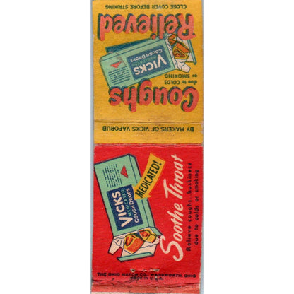 Vintage Matchbook Cover Vicks Cough Drops Sore Throat Relief SE5-2