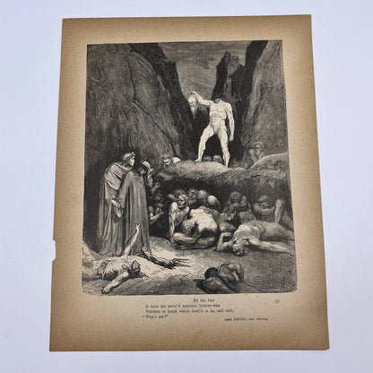 1880s Gustave Dore Engraving Dante By the hair It bore the sever'd member FL4