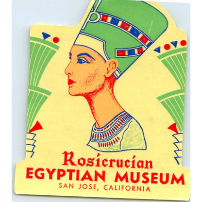 1960s Rosicrucian Egyptian Museum San Jose CA Souvenir Decal Sticker 3x4" SE5