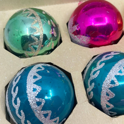 Shiny Brite 12 Vtg 2 1/4" Mercury Glass Ornaments Original Box Mica Stencil OT1
