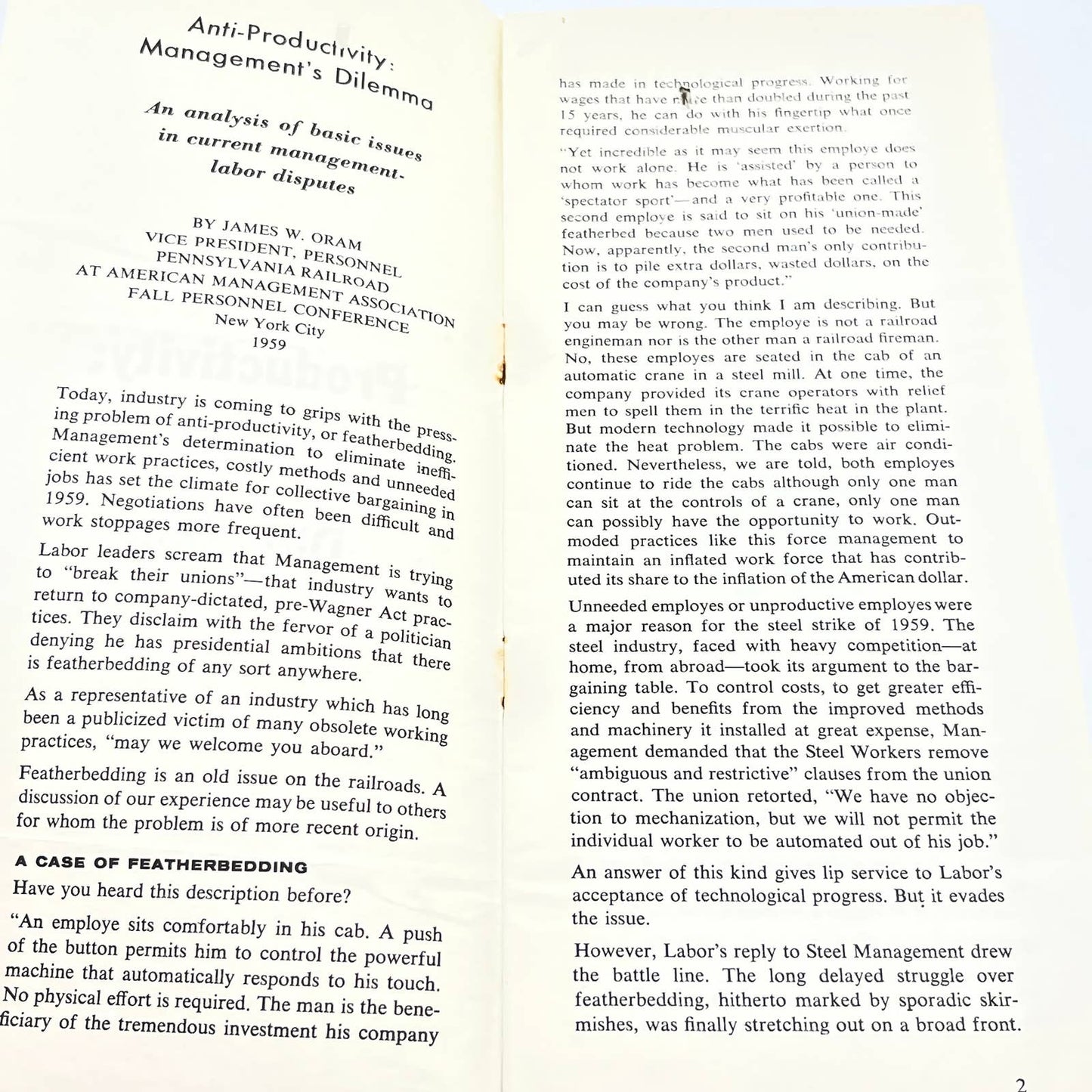 1959 Pennsylvania RR Anti Union Book Anti-Productivity: Management’s Dilemma AB8