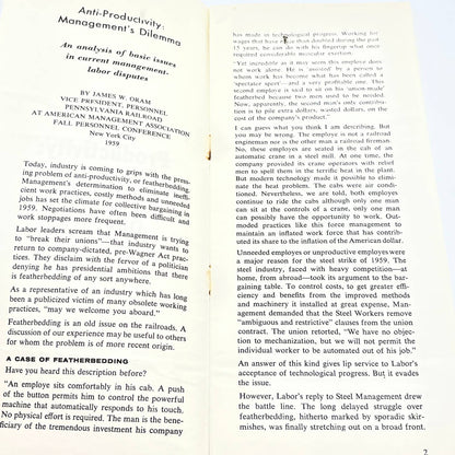 1959 Pennsylvania RR Anti Union Book Anti-Productivity: Management’s Dilemma AB8