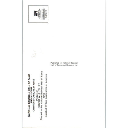 National Baseball Hall of Fame Robert W.A. Feller Original Postcard TK1-23