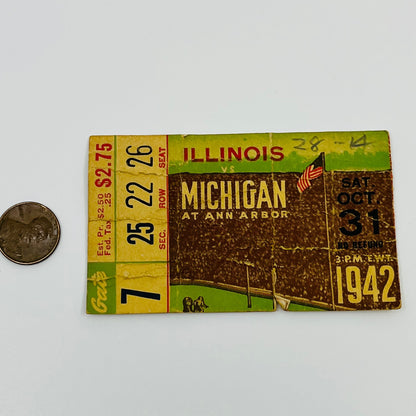 1942 Illinois vs Michigan College Football Ticket Stub AH9-M7
