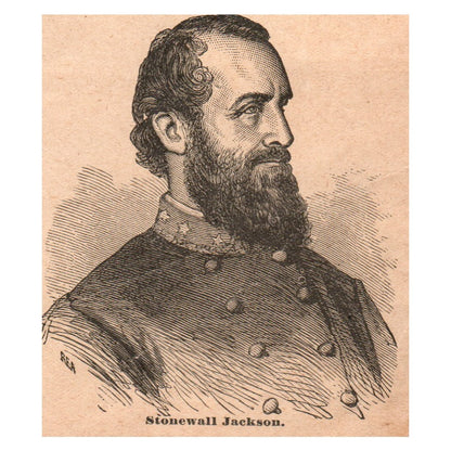 General Stonewall Jackson Portrait 3x3.5" Original Engraving 1899 AK3-7