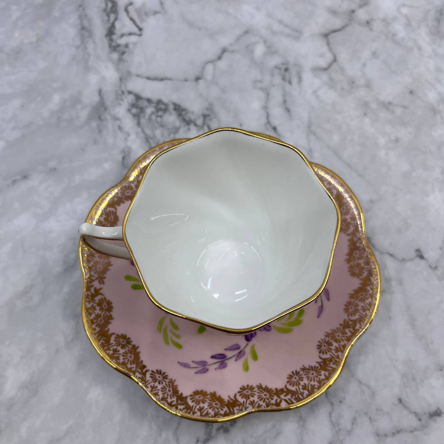 Rosina Fine Bone China England Cup And Saucer Pink Floral Gold Trim TD1