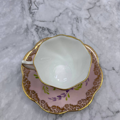 Rosina Fine Bone China England Cup And Saucer Pink Floral Gold Trim TD1