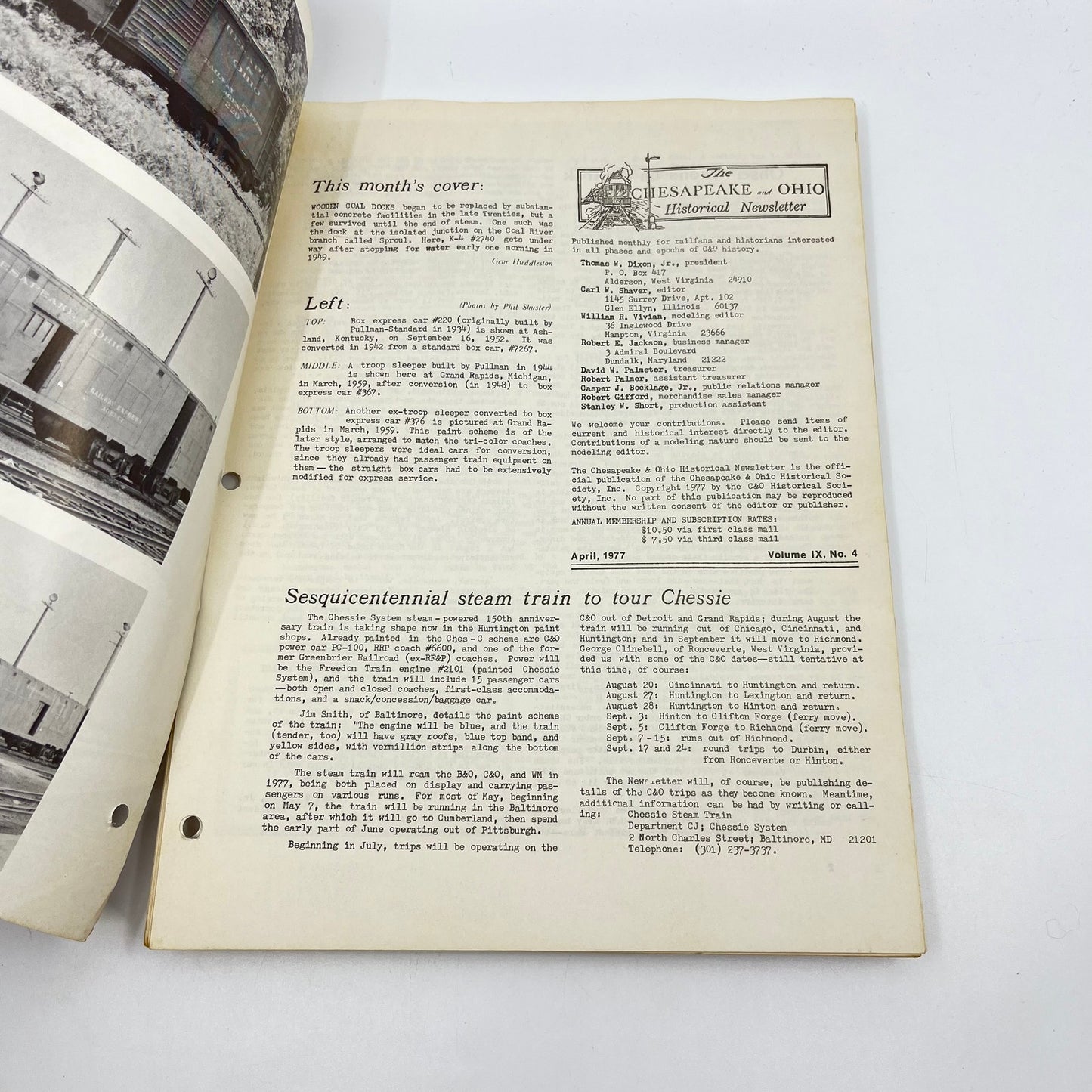 1977 April Chesapeake and Ohio Historical Newsletter C&O RR Thomas Dixon WV M1-2
