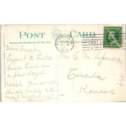 1911 Postcard Union Station and Central High School at Night Pittsburgh TD8-P2