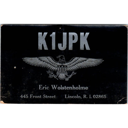Vintage QSL Ham Radio Card Eric Wolstenholme Lincoln Rhode Island SE5
