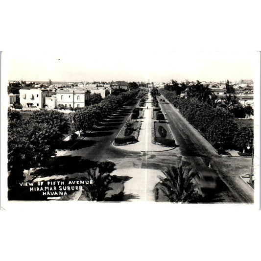 View of 5th Avenue Miramar Suburb Havana Cuba RPPC Original Postcard TK1-P16