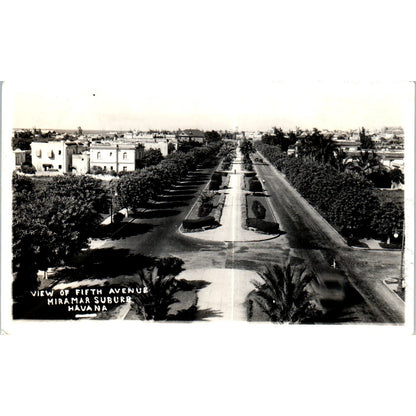 View of 5th Avenue Miramar Suburb Havana Cuba RPPC Original Postcard P3-1