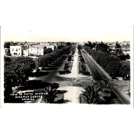 View of 5th Avenue Miramar Suburb Havana Cuba RPPC Original Postcard P3-1