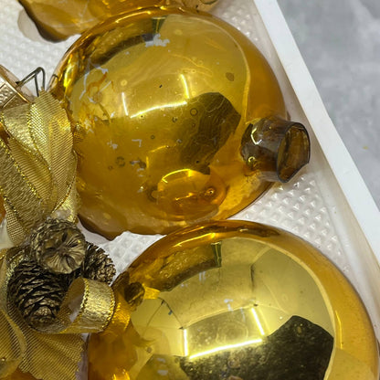 Visions by HOLLY 16 Vintage 2 5/8" Glass Ornaments Box Red Stencil Gold OT1