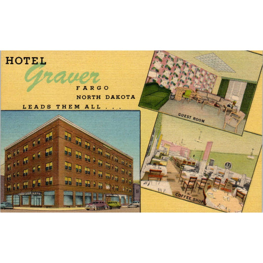 Hotel Graver Fargo North Dakota 1953 - Original Postcard TJ7-RP2