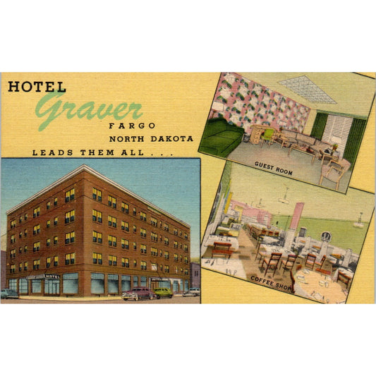 Hotel Graver Fargo North Dakota 1953 - Original Postcard P3-4