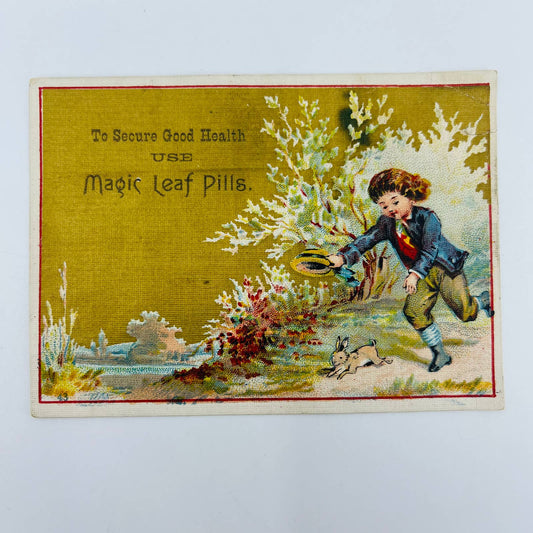 1880s Victorian Trade Card Indianapolis Quack Medicine Magic Leaf Pills AA2