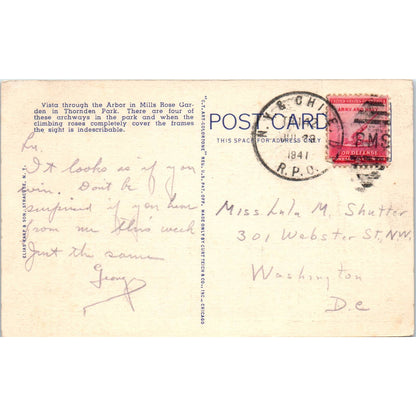 Arbor Vista Mills Rose Garden Thornden Park Syracuse NY Original Postcard TK1-P1